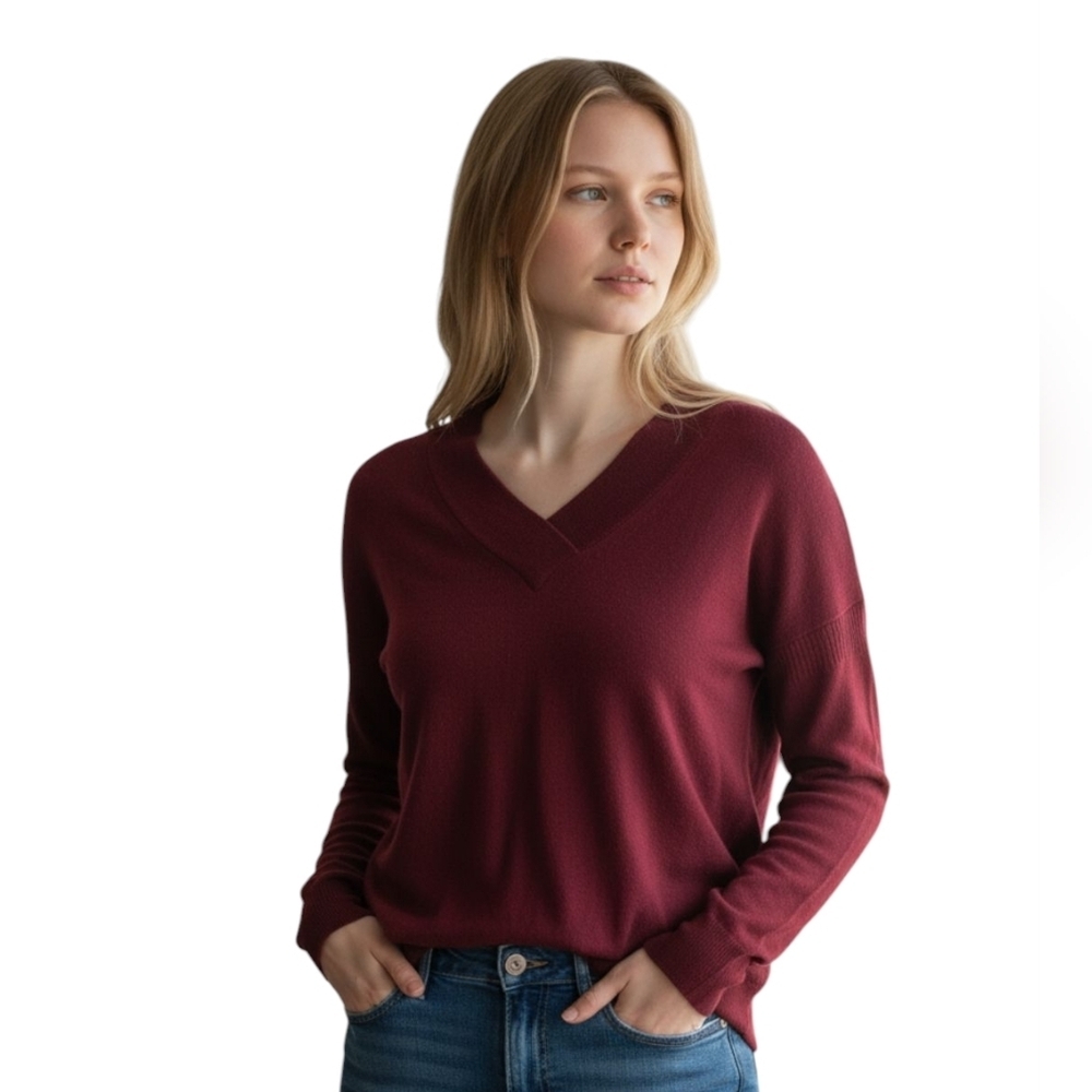Burberry Burgundy Cashmere V Neck Sweater